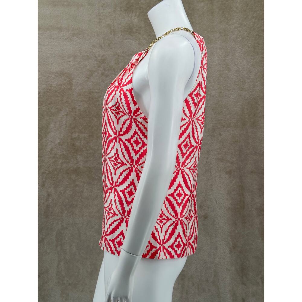Milly Top Womens 4 Pink Geometric Sleeveless Chain Halter Silk Designer Summer - Picture 4 of 11